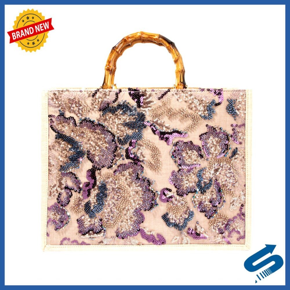 Sequin Embroidered Floral Tote Evening Bag Elegant Wedding Party Handbag